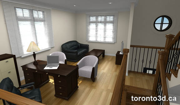 Home office interior design rendering